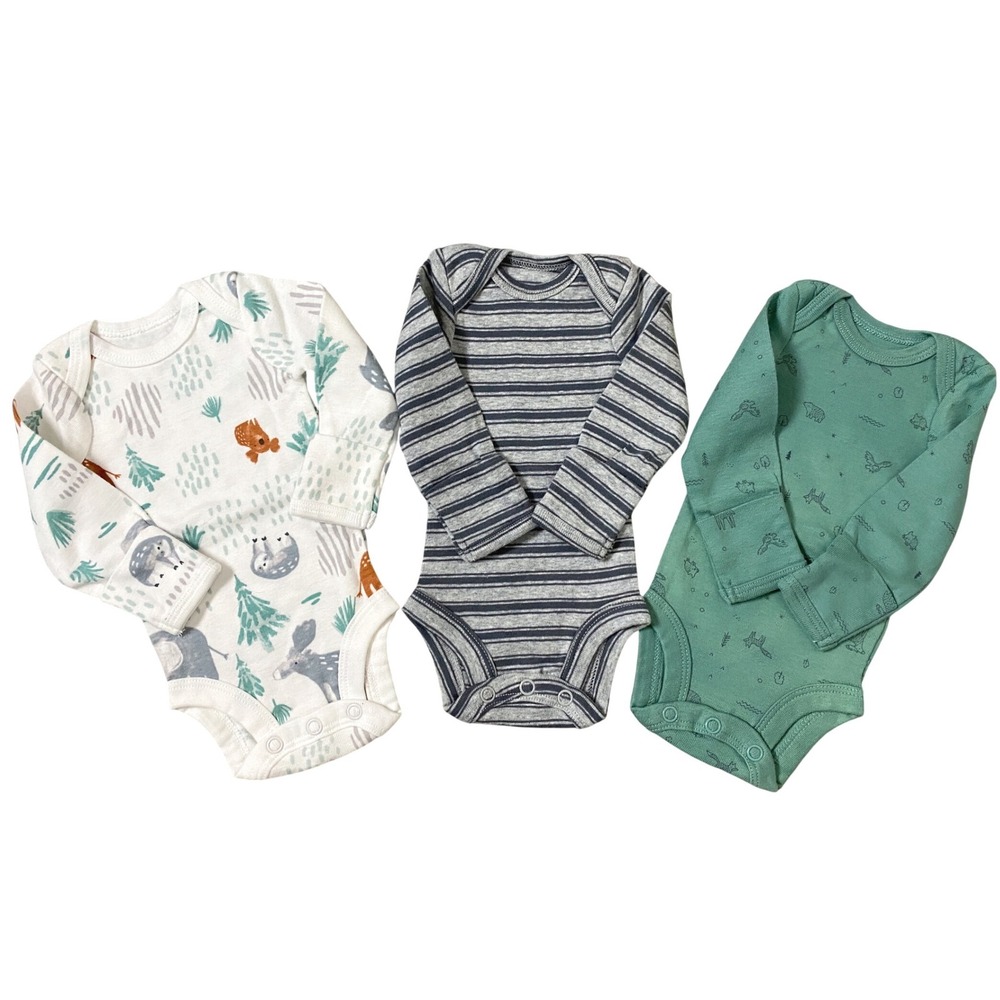 Little Planet Baby Bodysuit Preemie‎ 3 Piece Organic Cotton Woodland Stripe